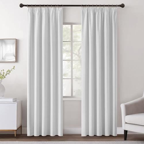 MIULEE Verdunklungsvorhänge Kräuselband Gardinen Leinenoptik Vorhang Blickdicht Thermovorhang Kälteschutz Vorhänge Wohnzimmer Schlafzimmer Wärmeisolierend 2er Set 245x140 cm Grau Weiß