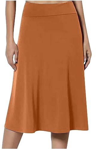 Orange Midi Skirts for Women UK Elasticated Waist Skirts Pleated Skirts A Line Skirts Knee Length Skirts Jersey Pencil Skirts Casual Summer Skirts Swing Skirts for Office Work Holiday