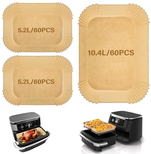 Hivio 180 Stück Airfryer Backpapier für Ninja Foodi Flexdrawer 10,4 L Heißluftfritteuse Af500de, Zubehör Heißluftfritteuse für COSORI Heißluftfritteuse 2 Kammern Airfryer Dual Blaze TwinFry XXL 10L