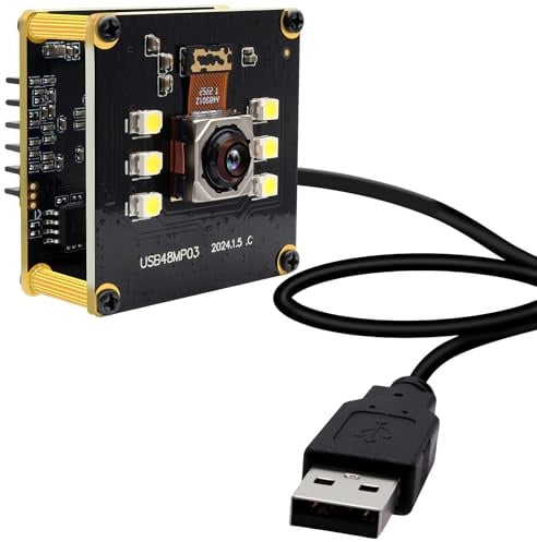 IFWATER 48MP USB-Kamera, 8K Kamera, schneller Autofokus, USB-Kameramodul ohne Verzerrung, Webcam mit 6 weißen LEDs, PC-Computerkamera, Plug and Play für industrielle Inspektion, Dokumentenscannen