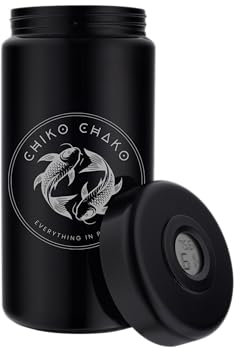 Chiko Chako® Premium UV Schutz luftdichtes Aufbewahrungsglas mit Hygrometer im Deckel | Stash Jar | Gläser zum fermentieren für Kaffee | Tee | Gewürzbehälter | 60g Fassungsvermögen | 1000 ml