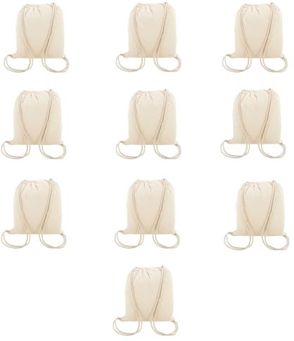 Adri - Lote 10 Bolsas mochila tela con cuerdas para pintar o personalizar 39 X 35 CM. Mochila de algodón 100% para el gimnasio o para la compra. (10 Mochilas)
