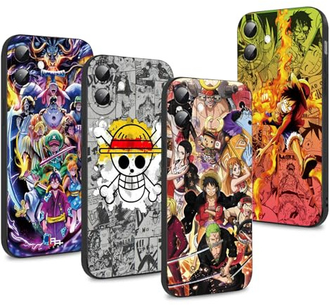 PBNDJVG 4 Stück Handyhülle für iPhone 16 Hülle 6.1'' Anime Zoro Gear 5 Sun God Nika Manga Muster Design Case Kameraschutz Schutzhülle TPU Silikon Weich Ultra Dünn- 01