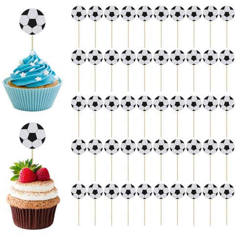 50 Pcs Football Cupcake Toppers Paper Football Cake Decorations, Soccer Cupcake Toppers Football Party Supplies For Wedding Birthday Anniversary Sport Themed Party