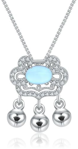 Caiduoduo Blue moonstone longevity lock necklace women's simple design bell lock wealth pendant fashion necklace