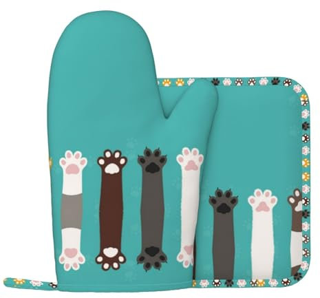 Cat Paw Silicone Oven Gloves And Pot Mat Oven Gloves For Grilling Cooking And Baking