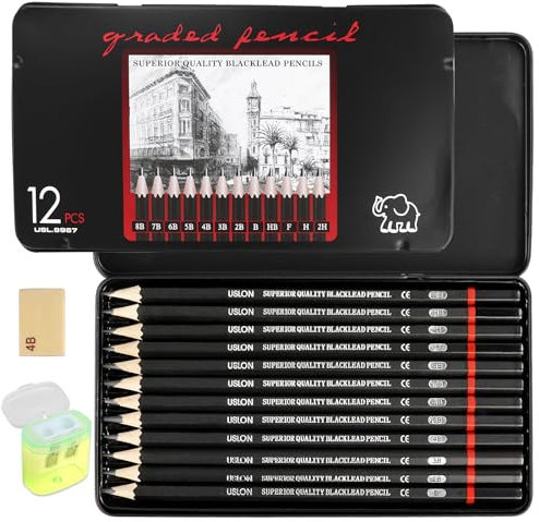 AMANDELIZABE Bleistifte 8B 7B 6B 5B 4B 3B 2B B HB F H 2H, avce 1 Spitzer, 12 Stück