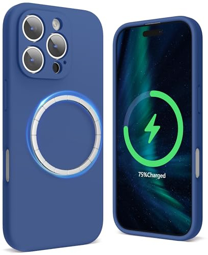 SURPHY Magnetic Design for iPhone 16 Pro Max Case, Liquid Silicone Protection for Each Lens Shockproof Gel Rubber Phone Case for iPhone 16 Pro Max 6.9 inch 2024, Denim