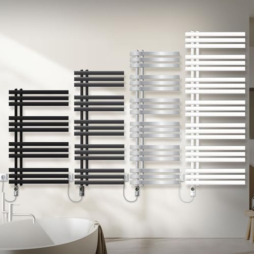 LuxeBath Radiateur Électrique pour Salle de Bain Iron EM, 500x1400 mm Chrome, Résistance 1200W Chromée, Thermostat Affichage Numérique, Porte-Serviettes à Cartouche Chauffante, Radiateur à Panneaux