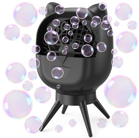 Rechargeable Bubble Machine for Kids, Automatic Rotating, 38000+ Bubbles/min, 2 Speed Modes, Battery Operated, Electric Bubble Blower Maker for Outdoor Indoor Party Wedding Birthday, Black