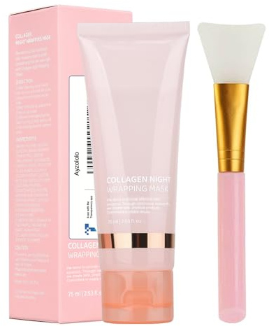 Ayzololo Collagen Mask,Collagen Night Wrapping Mask,Overnight Wrapping Mask,Peel Off Face Mask,Elasticity and Hydration Care,2.53 fl.oz(Brush Included)