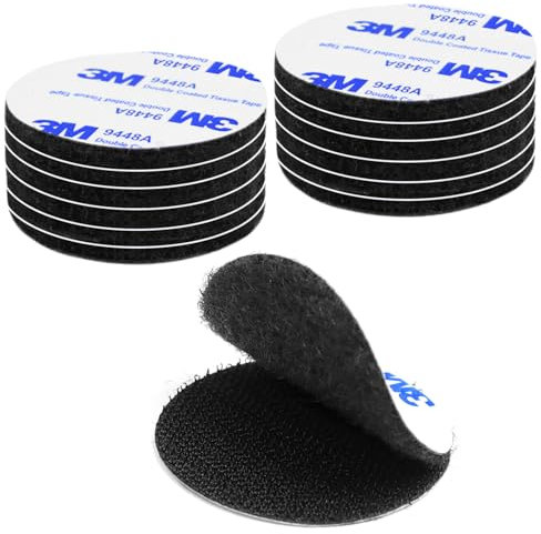 KU Feltro Adesivo,12 Pezzi Adesivi Biadesivo Extra Forte, Feltro Adesivo Forte per Tessuto, Circolare Stretch Adesivo Klettverschluss Klebend 5 x 5 cm, per Auto, Muro,Porta, Casa, Divani, Nero