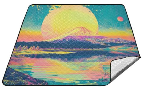 Amooorous Japanische Picknickdecke, Fuji-Gebirge, bunt, wasserdicht, faltbar, groß, Gras, Strand, Picknick, für Damen, Paare, Geschenk, Mantas para la Playa