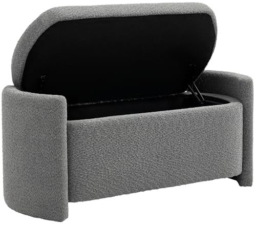 HOMCOM Sitzbank, Bettbank mit Stauraum, Polsterbank mit Deckel, Teddy-Samtoptik, Sitztruhe, Truhenbank für Wohnzimmer, Schlafzimmer, Grau, 105 x 44 x 45,5 cm