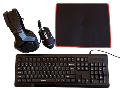 Wired Gaming Combo Set – RGB Backlit Full-Size Keyboard (US Layout), Gaming Mouse, Headset & Mousepad – USB Connection – Black