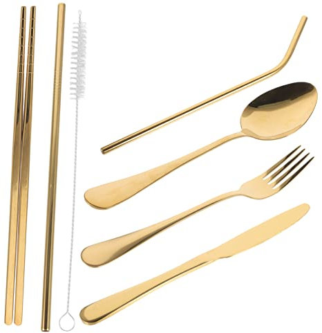 ifundom 1 Ensemble Set de Couverts Portables Inoxydable avec Étui pour Camping Voyage Activités de Plein Air