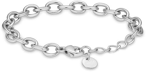SAGA GIOIELLI - Pulsera unisex para hombre y mujer, de acero inoxidable con eslabones ovalados, longitud 17 + 3 cm, longitud ajustable, elegante y resistente