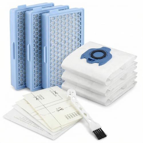 QWORK® Ensemble d'accessoires compatible avec les aspirateurs Miele séries : Complete C2/C3, S400-S8000-3 filtres HEPA + 3 sacs d'aspirateur + 6 micro-filtres + 1 brosse de nettoyage
