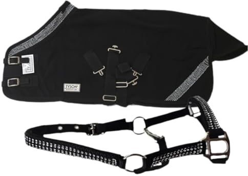 Glitzer Abschwitzdecke + Halfter Set Rosa Rot Schwarz 70 80 90 100 cm Minishetty Shetty Glitzerhalfter Fleece Decke (Schwarz, 100 cm)