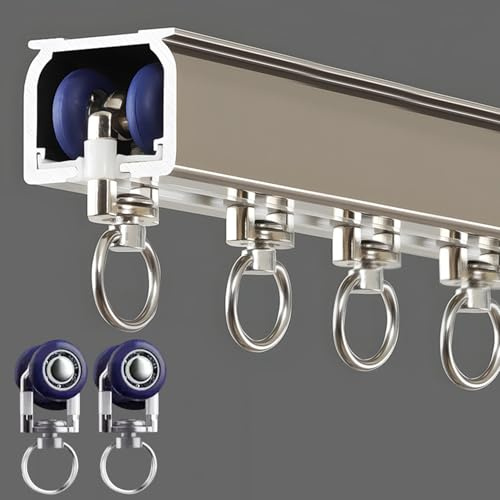 Vorhang Einzelschiene zur Wand & Deckenmontage, Aluminium Hochleistungs Gleitschienen für Fenster, Geräuschloses Einzelnes Vorhangschienensystem für Wohnzimmer, Schlafzimmer (Champagner, 1m)
