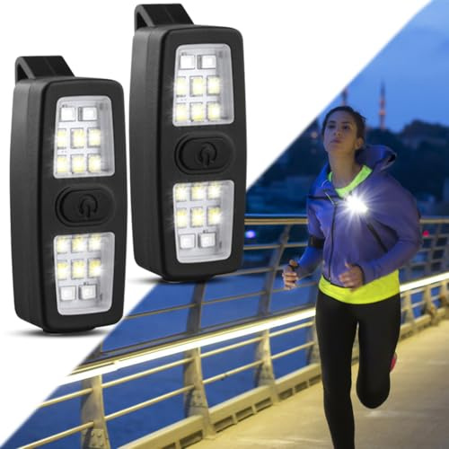 MIUUIPI 2 Stück Lauflicht USB-C Wiederaufladbar, LED Taschenlampe Klein Stirnlampe, Nacht Clip Lampe Wasserdicht Kopflampe, 3 Helligkeitsstufen 4 Lichtmodi für Laufen Joggen Camping Wandern (Schwarz)