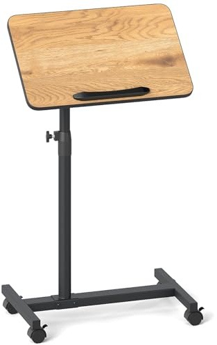 GIANTEX Betttisch Höhenverstellbar 69-112 cm, Laptoptisch mit Abschließbaren Rollen, Pflegetisch mit Neigbarer & Drehbarer Tischplatte, Beistelltisch Pflegebett Krankentisch, Notebooktisch C-Form