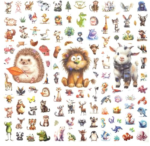 6 Bögen Tier Glitzer Sticker Kinder, Tiere Sticker Glitzer Aufkleber Kinder, Holografische Aufkleber Wasserfest Tiersticker für Skateboard Helme Kühlschränke Tischplatten Basteln Tieraufkleber