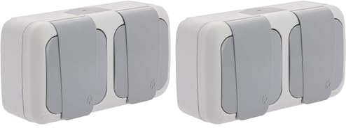 Étanche Double Prise 2P+T gris (Lot de 2)
