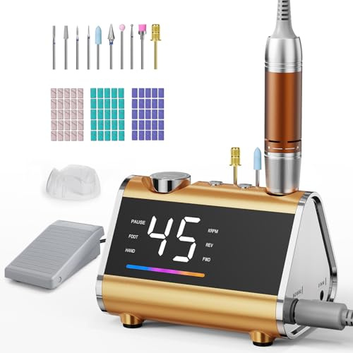 HOMEASY Ponceuse Ongles Professionnelle 45000 RPM, Kit 88 en 1, LCD | Avec Pédale, pour Acrylique/Gel, Silencieuse, Machine Manucure Salon/Maison
