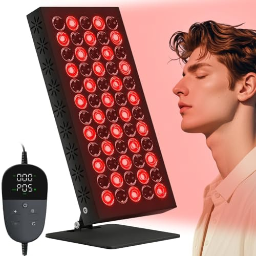 Rotlichtlampe Panel, Infrarotlampe, 60LEDs Red Light, 850nm & 660nm Infrarotlampe mit Timer, 50W Rotlicht Therapiegerät, Wärmelampe für Gesicht, Ganzkörper, für Schmerzlinderung, Energieboost (60LED)
