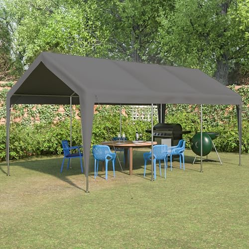 Arhatreya Tente de garage de 3 x 6 m avec fenêtres enroulables, parois latérales et toit amovibles, abri pour voiture, SUV, bateau et camion, gris