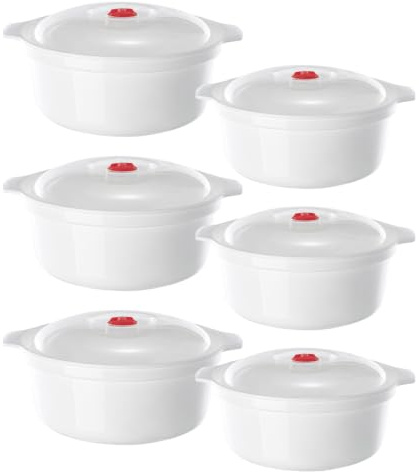 Juego de 6 utensilios de microondas con tapa de plástico, 900-1600 ml, juego de vajilla redonda para microondas con válvula de vapor, vajilla para calentar microondas y enfriar