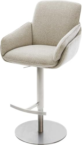 DELIFE Barstuhl Luan-Flex Drehfuß höhenverstellbar Edelstahl Silberfarben Webstoff Soft Beige