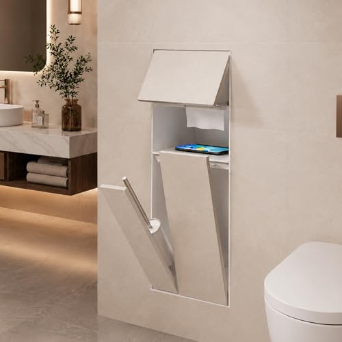 Unterputz Toilettenpapierhalter | Edelstahl Wandnische Mit Toilettenpapierhalter Und Offenem Regal, Einbau Abfalleimer Für Bad Küche Büro Zuhause