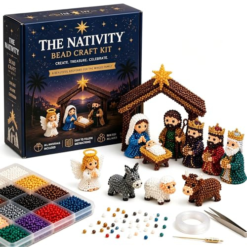 3D Beaded Nativity Collection DIY Kit, 3D Beaded Nativity Figurine Kit | Festive Seasonal Centerpiece Handmade Ornament Display, for Christians & DIY Handmade Art Gift for Teens Beginners