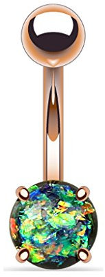 Coolbodyart Femme Angulaire Piercing Nombril Bananabell en Acier INOX Acier Chirurgical 316L en Or Rose avec Opale en Violet, Bleu, Vert foncé, Vert, Rose, Aqua ou Blanc Aussi au 7 Homme Ensemble