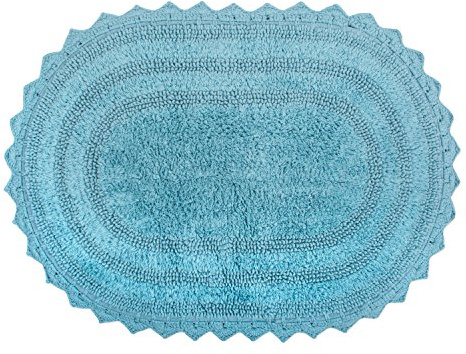 DII Crochet Collection Reversible Bath Mat, Large Oval, 21x34, Cameo Blue