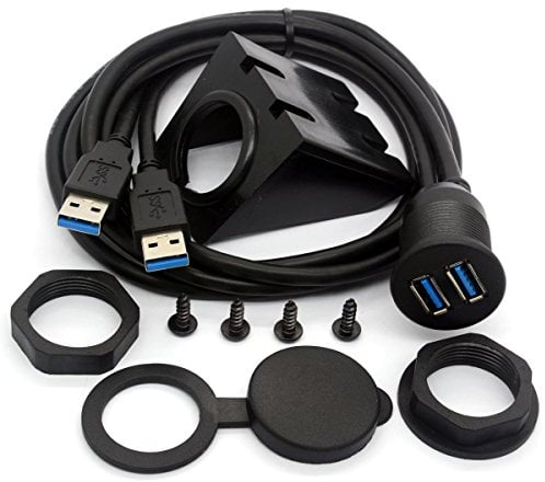 Câble de montage encastré USB 3.0, USB double chasse Dash Panel Mount câble mâle vers femelle extension de code pour voiture camion Bateau Moto Tableau de bord