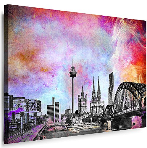 Julia-Art Leinwandbilder Skyline - Bild Köln - Wandbild fertig gerahmt - 60 mal 40 cm XXL Kunstdruck - Stadt Leinwand Motive - verschiedene Varianten Ko-01-2