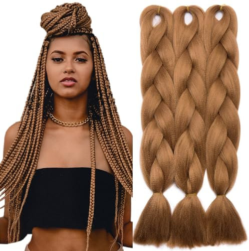 TESS Braids Extensions Braun 60 cm, Jumbo Braids Kunsthaar Zum Einflechten Box Braids Haarverlängerung Zopf 100g/Bündel Haar Braids Extension (1 Stück-Kastanienbraun)
