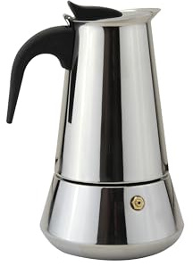Stainless Steel Coffee Maker 6 Cup | Stainless Steel Moka Pot, Induction Electric Gas Hob, Heat-Resistant Handle, Continental Percolator Pot Jug, 300ml, Silver