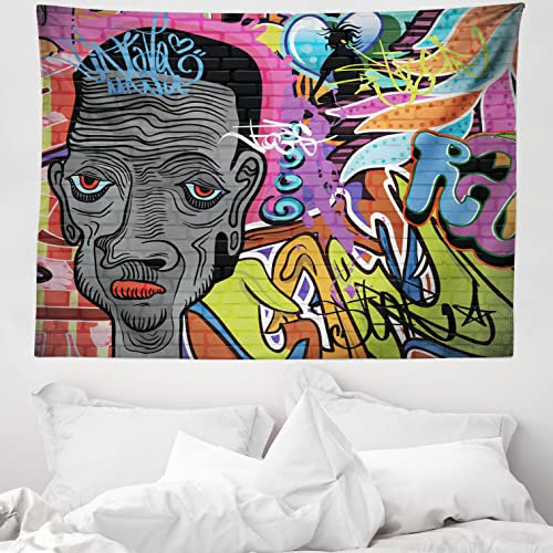 ABAKUHAUS urban Graffiti Wandteppich, Hip Hop Geist aus Weiches Mikrofaser Stoff Waschbar ohne Verblassen Digitaldruck, 150 x 110 cm, Grau Lila