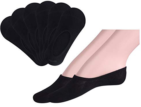 FEPITO 6 Pairs Cotton No Show Socks for Women Non Slip Ultra Low Cut Casual Socks Women's No Show Liner Socks for Sneaker Loafers (Black)