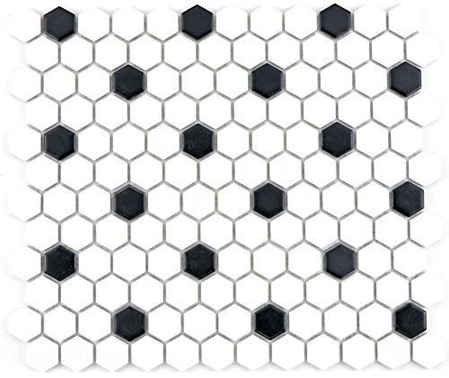 Piastrelle per mosaico, mosaico, in ceramica, piastrelle esagonali, colore: nero e bianco opaco