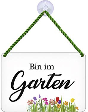 Blechwarenfabrik Braunschweig Kultschild Bin im Garten aus Blech Mehrfarbig, Maße: 16,5cm x 11,5cm x 0,6cm, KH024