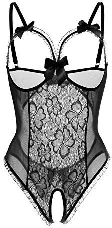 Lingerie for Women Sexy Teddy One-Piece Lace Babydoll Bodysuit Nightie Plus Size, Black, XXXL