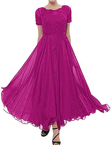 Leader of the Beauty - Vestido Largo Formal de Gasa para Mujer Rosa Fucsia 46