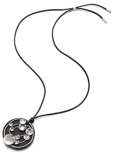 COOLSTEELANDBEYOND Art Deco Erdig Statement Halsketten Lange Baumwolle Seil Große Holz Vintage Silber Kreis Charme Anhänger, Abendkleid
