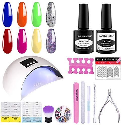 Gel Nail Polish Kit - 36W UV LED Dryer & Starter Set with 8 Colours, Base Coat & Remover - DIY or Salon Use (8 x 8ml)