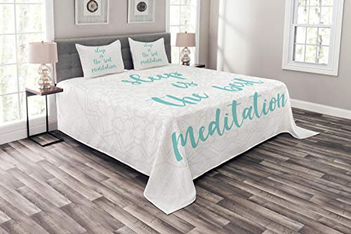 ABAKUHAUS Nap Saying Tagesdecke Set, Schlaf ist die Beste Wording, Set mit Kissenbezügen Waschbar, für Doppelbetten 220 x 220 cm, Seafoam Perle